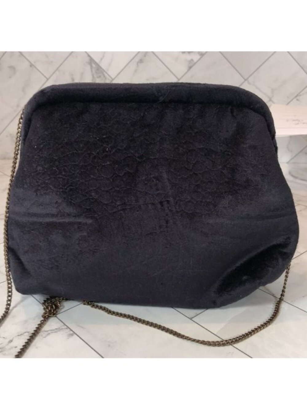 Anthropologie Womens Mollie Black Velvet Clutch Purse Bag with Chain Strap - Picture 3 of 11